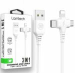 Lamtech Cablu Date si Incarcare Lamtech 3in1 USB la Type-C/Lightning/Micro USB 2A 1m, Alb