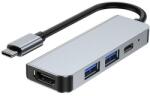 Tech-Protect Adaptor HUB aluminiu 4-in-1 Tech-Protect V2 USB Type-C - 2x USB 3.0, 1x USB Type-C, 1x HDMI, Gri