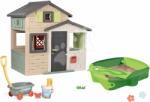 Smoby Set căsuța Prietenilor cu ușă mare și nisipar Friends Evo Life Playhouse Smoby extensibilă cu cărucior și set de găleată (SM810206-21) Casuta pentru copii