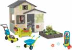 Smoby Set căsuța Prietenilor cu ușă mare și grădină Friends Evo Life Playhouse Smoby cu gard și unelte de grădină extensibilă (SM810206-15) Casuta pentru copii