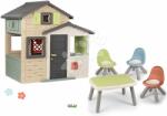 Smoby Set căsuța Prietenilor cu loc de stat în grădină Friends Evo Life Playhouse Smoby cu ușă mare extensibilă (SM810206-14) Casuta pentru copii