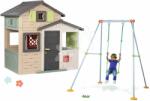 Smoby Set căsuța Prietenilor cu ușă mare și leagăn Friends Evo Life Playhouse Smoby cu construcție metalică extensibil (SM810206-11) Casuta pentru copii