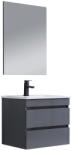 Leziter Cube Fürdőszobabútor 60 cm kerámia mosdóval 2 fiókos tükörrel 60x80 cm antracit szürke (CUBE60G) - geminiduo