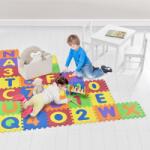 Kiduku Covoras puzzle de joaca din spuma cu litere alfabet si numere, Kiduku, set 86 piese, 31.5 x 31.5 cm (puzma001)
