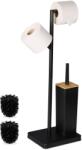 Relaxdays Suport pentru hartie igienica cu perie de toaleta, loc pentru rezerve, negru (10050741)