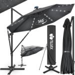 Tillvex Umbrela de soare cu LED pentru terasa/gradina, din aluminiu premium, 330 cm, husa protectie, Tillvex®, reglabila in 6 directii, cu manivela, rotativa 360°, inclinabila, rezistenta UV50+, antracit (TVA