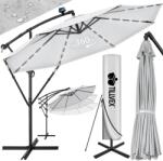 Tillvex Umbrela terasa/gradina cu lumina LED, husa protectie, panou incarcare solara, protectie UV 50+, rotire la 360°, inclinatie reglabila, manivela, Ø 300 cm, gri (TVSNS-018)