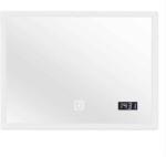 Jago Oglinda de baie, iluminare LED, clasa energetica A ++, touch, lumina reglabila, ceas digital, bluetooth, 80 x 60 cm (FLXLEDSP03-80X60)