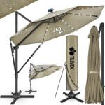 Tillvex Umbrela de soare cu LED pentru terasa/gradina, din aluminiu premium, 330 cm, husa protectie, Tillvex®, reglabila in 6 directii, cu manivela, rotativa 360°, inclinabila, rezistenta UV50+, crem inchis (