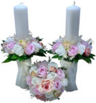 Eventissimi® Set buchet si lumanari cu trandafiri din foita parfumata de sapun si floarea miresei naturale uscata - Alb Roz (SET-054)