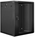 Lanberg 19 fali rack szekrény 15U/600X600 üvegajtó, lapraszerelt, fekete V2 (WF01-6615-10B)