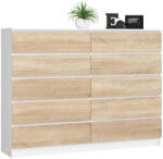 AKORD CLP K160 Komód Laminált Fehér-Sonoma 10 Fiókos