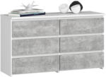 AKORD CL100 Modern Fiókos Komód Laminált Fehér-Beton 6 Fiókos