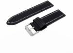  Karóra bőrszíj, varrott dizájn, fekete ezüst színű, 75+115 mm/22 mm (6580-9)