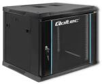 Qoltec RACK szekrény 19" | 9U | 600 x 500 x 600 | Edzett üvegajtók | Függesztett | Acél ház | Zár | Fekete (54466)