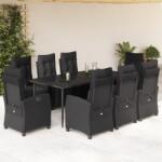 vidaXL Set mobilier de grădină cu perne, 9 piese, negru, poliratan (3212966)