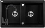 Laveo SRB_720BL - LAVEO BARBADOS 780X480 gránit mosogató matt fekete + Laveo álló matt fekete csaptelep szett dugókiemelővel (SRB_720BL)
