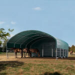 TOOLPORT Takarmánytároló sátor, 8x8m, PVC ponyva, sötét zöld, rögzítés kemény talajhoz Takarmánytároló sátor, Mobil istálló, Szénatároló sátor - (330621)