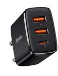 Baseus Compact gyorstöltő adapter 30W USB-C + 2XUSB-A, fekete