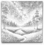  PontPöttyöző - Élő éjszakai táj Méret: 50x50cm, Keretezés: Kartonlemezen, Szín: Zöld