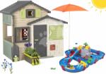 Smoby Set Căsuța Prietenilor cu ușă mare și burlan Friends Evo Life Playhouse Smoby extensibilă cu pistă de apă bărci și ghiveci (SM810206-28) Casuta pentru copii