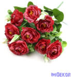  Fodros szirmú rózsa csokor 10 fejes 31cm - Piros