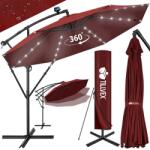 Tillvex Umbrela cu iluminare LED pentru gradina si terasa, Tillvex, Ø 350 cm, husa, 8 spite, rotire 360°, protectie UV 50+, poliester de 180 g/m2, manivela, rosu (TVSNS-019)