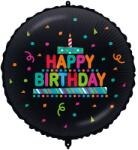 Procos Szülinapi fólia lufi - „Happy Birthday felirattal, tortás-konfettis, fekete alapon 46cm (92425)