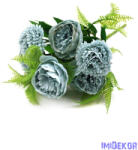  Peónia-krizantém selyem csokor műzölddel 30cm - Kék