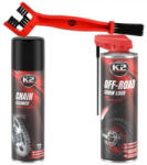 K2-s Set K2 Spray Curatat Lant Chain Cleaner 500ML W148NM + K2 Spray Lubrifiant Lant Chain Lube Off Road 500ML W140NM + K2 Perie Curatat Lant W612
