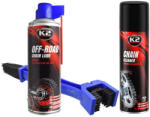 K2-s Set K2 Spray Curatat Lant Chain Cleaner 500ML W148NM + K2 Spray Lubrifiant Lant Chain Lube Off Road 500ML W140NM + Perie Curatat Lant Moto Gxm Albastru J6051370050