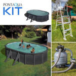 Pontaqua KIT GRAPHITE fémfalas családi medence szett 6, 1 x 3, 75 x 1, 2 m (FFA_861)