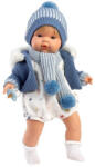 Llorens Llorens: Sasha 38cm-es síró baba cumival kék kabátban bojtos sállal (38573) - jatekshop