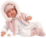 Llorens Llorens: Tina 44cm-es újszülött baba rózsaszín kapucnis mellényben (84486) - jatekshop