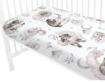  Baby Shop pamut, gumis lepedő 60*120 cm - felhőn alvó állatok rózsaszín - babyshopkaposvar