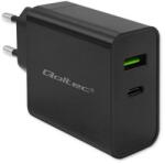 Qoltec Szuper Gyors PD Töltő | 1xUSB-C | 1xUSB | 45W | 5-20V | 2.25-3A | Fekete (52378)