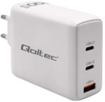 Qoltec GaN 100W töltő | 5-20V | 1.5-5A | 2 x USB-C PD | 1x USB QC 3.0 | Fehér (51826)