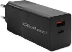 Qoltec GaN POWER PRO töltő | 1xUSB type C | 1xUSB A | 100W | 5-20V | 1.5-5A | PD | Laptop | Okostelefon | Fekete (52382)