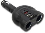 Qoltec Autós Töltő 12-24V | 52W | 2.4A | 2 x USB | USB QC 3.0 | USB type C PD | 2 x Szivargyújtó Elosztó (50641)