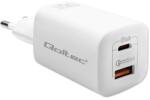 Qoltec GaN ULTRA 65w töltő | 5-20V | 2.25-3.25A | 1 x USB type C PD | 1x USB QC 3.0 | Laptop | Okostelefon | Fehér (50765)