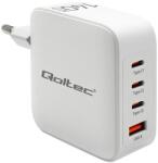 Qoltec GaN 140W töltő | 5-20V | 2.5-5A | 3 x USB-C PD | 1x USB QC 3.0 | Laptop | Okostelefon | Fehér (51828)