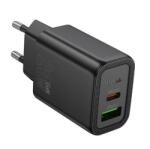 hoco. N61 hálózati töltő USB+Type-C aljzat (20W, PD gyorstöltő 3.0) FEKETE (N61_B)