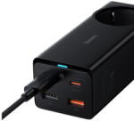 Baseus INCARCATOR RETEA Baseus GaN3 Pro Powerstrip, QC 65W, 1xAC, 2xUSB Type-C Output 5V/3A, 2xUSB, include cablu USB Type-C la USB Type-C 100W, 1m, negru (PSZM000901)