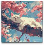  Festés számok szerint - Alvó macska a fán Méret: 50x50cm, Keretezés: Kerek keret