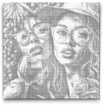  PontPöttyöző - Parti lányok Méret: 50x50cm, Keretezés: Kerek keret, Szín: Zöld