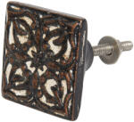 Clayre & Eef Buton mobila din fier si polirasina alba maro 4x3x4 cm (64177)