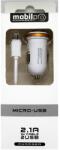 MobilPro Autós töltő szett 2 USB port 2.1A micro USB kábellel fehér