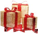 Iris Doboz alakú /1db 20cm, 1db 25cm, 1db 30cm/ arany-piros fémdoboz műanyag masnival dekor szett
