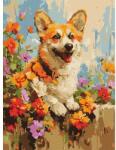 Ideyka Ideyka: Festés számok szerint, Corgi a virágok közt - 30 x 40 cm (KHO6616) - jatekbolt