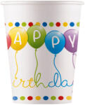 Procos Színes lufis szülinapi "Happy Birthday" feliratú papírpohár 200 ml 8db-os szett (93461)